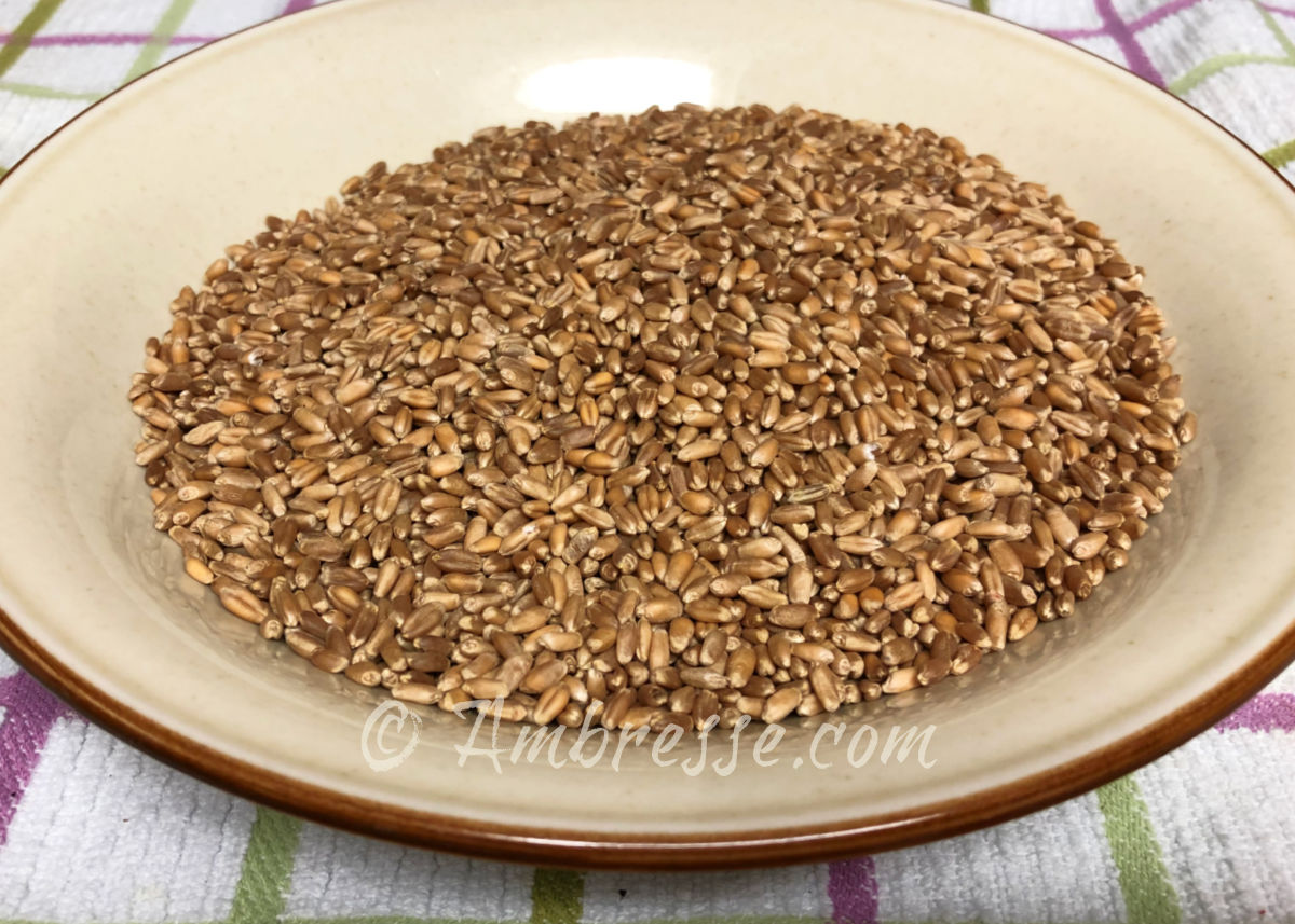 Non-GMO whole wheat kernels.