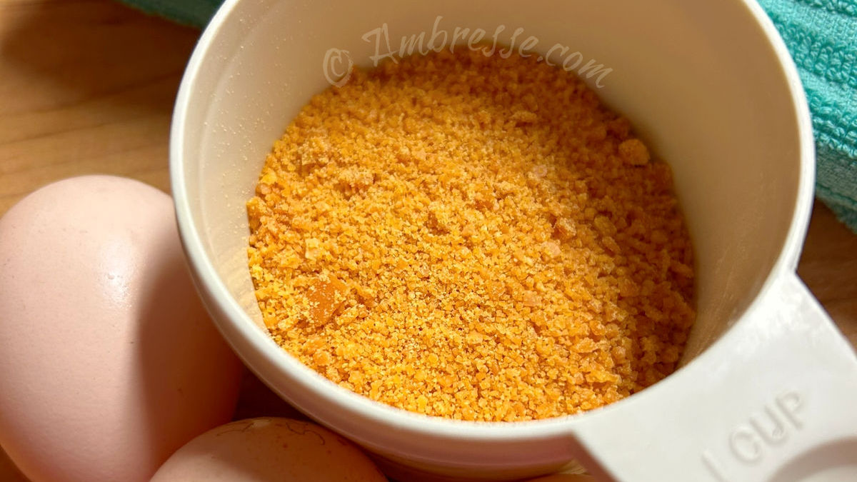 Dehydrated eggs, powdered for easy reconstitution.