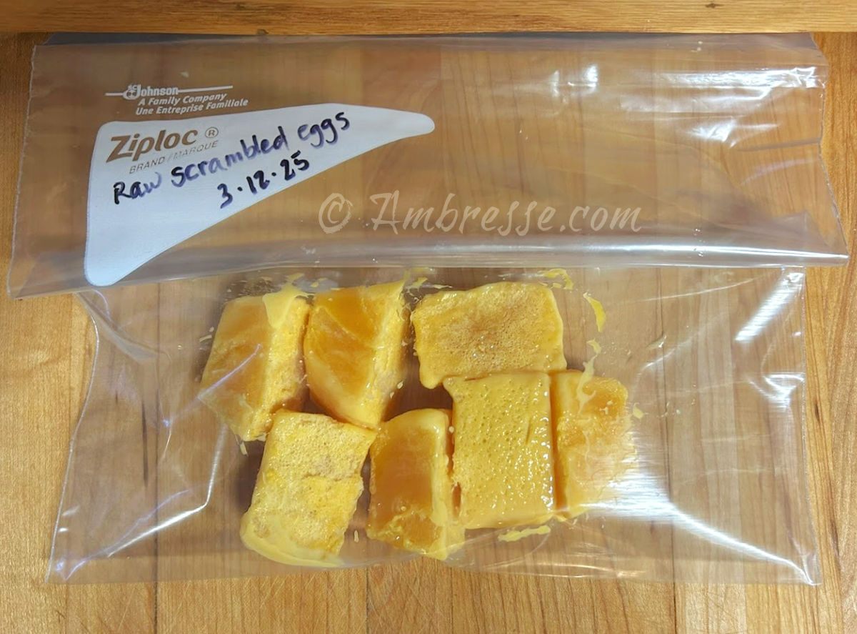 7 frozen egg cubes, bagged.