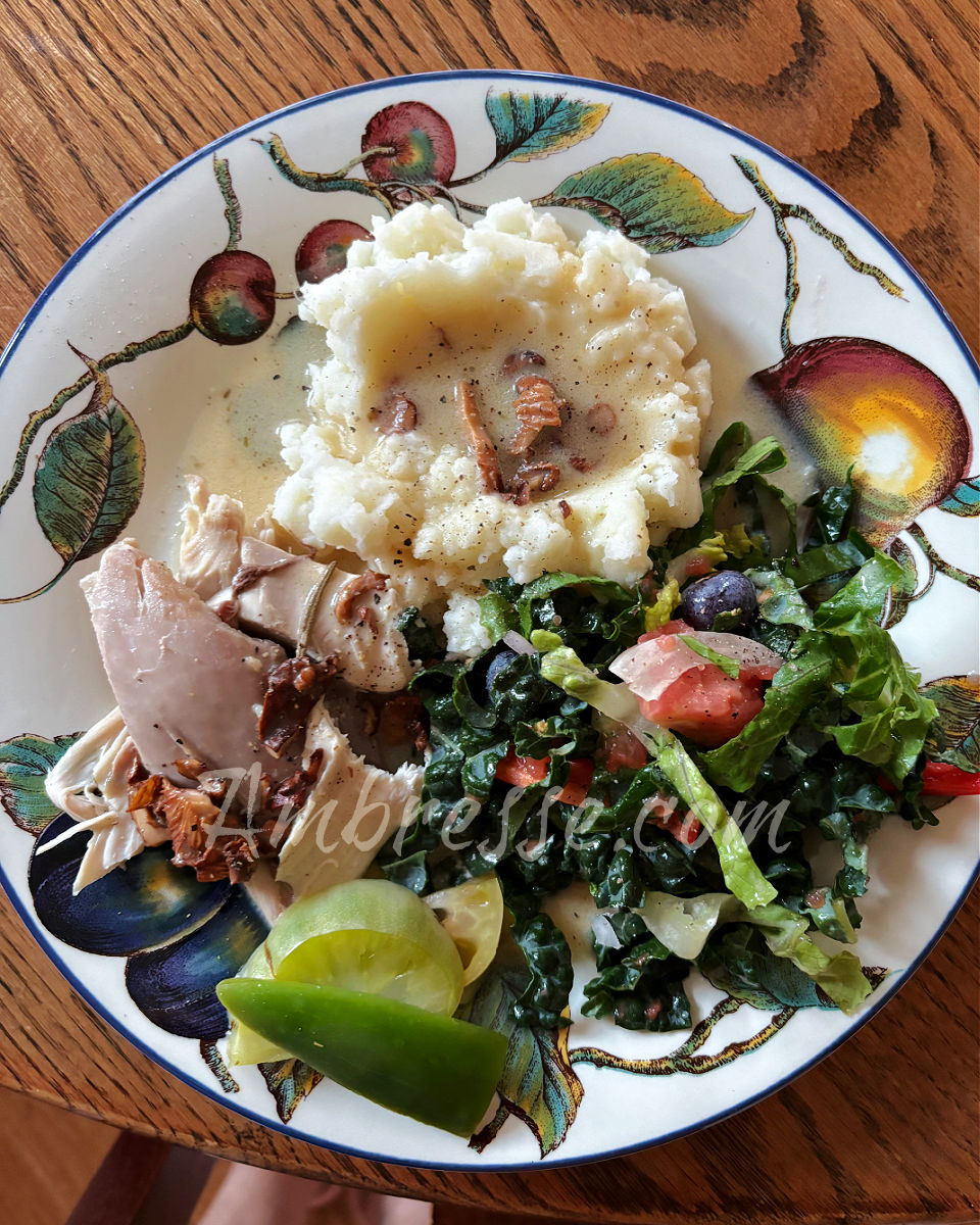 Beautifully plated meal of American Bresse  Chicken in Creamy Mushroom Wine Sauce.