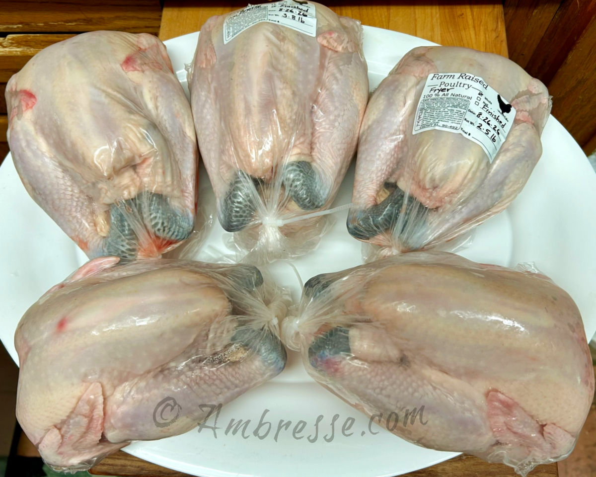 Thin skins reveal excellent self-basting fat deposition. Include the feet with the post-meal scraps for rich bone broth.
