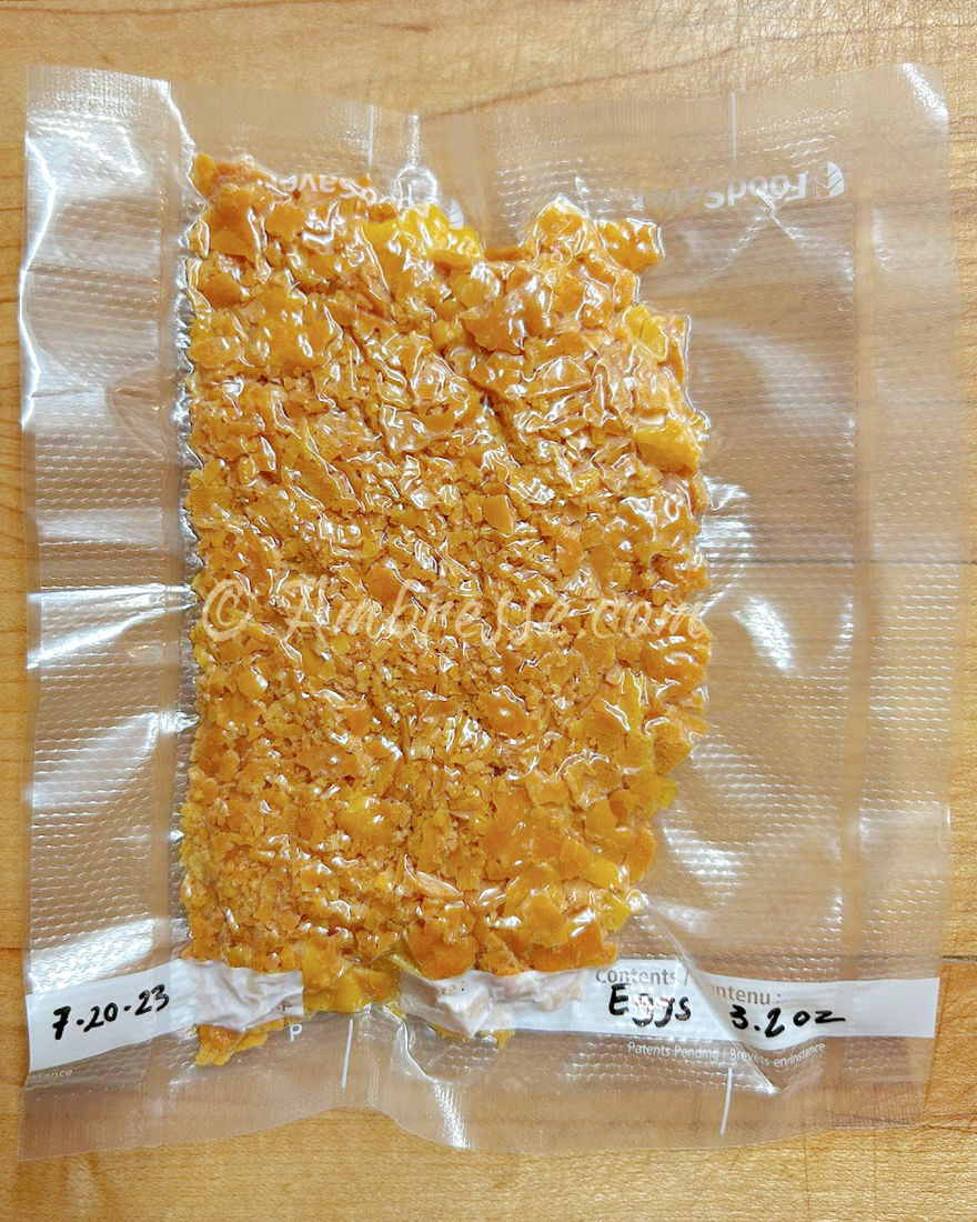 Vacuum-packed dehydrated eggs.