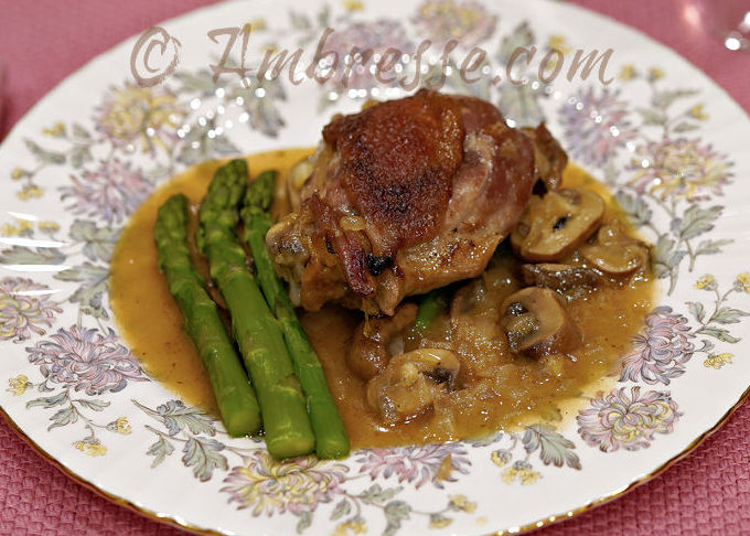 Best Ever! American Bresse chicken prepared in a mushroom wine sauce.