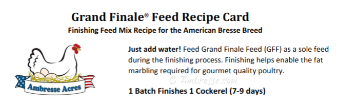Top portion of our Grand Finale Feed recipe card.