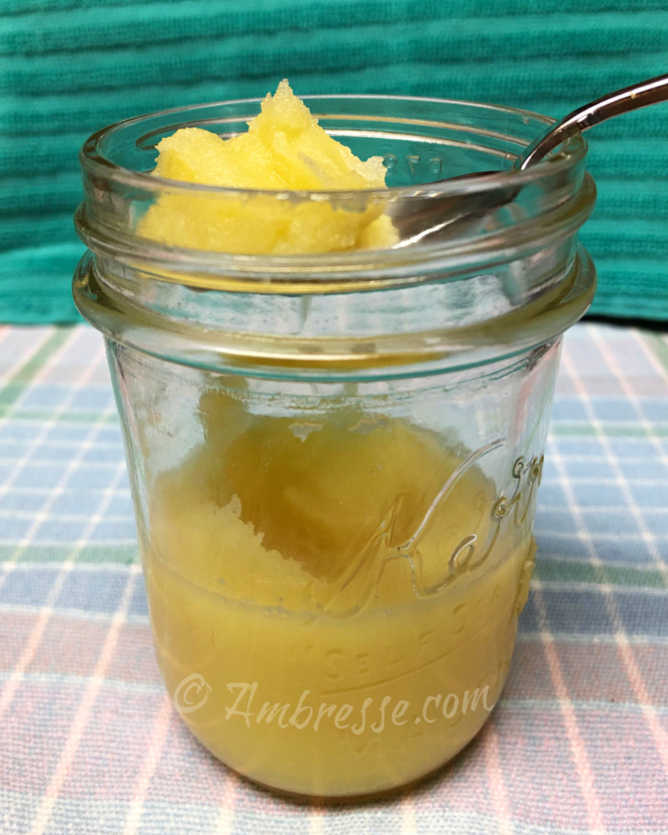 At room or refrigerator temperatures, schmaltz is soft enough to scoop out of a mason jar with a spoon or fork.