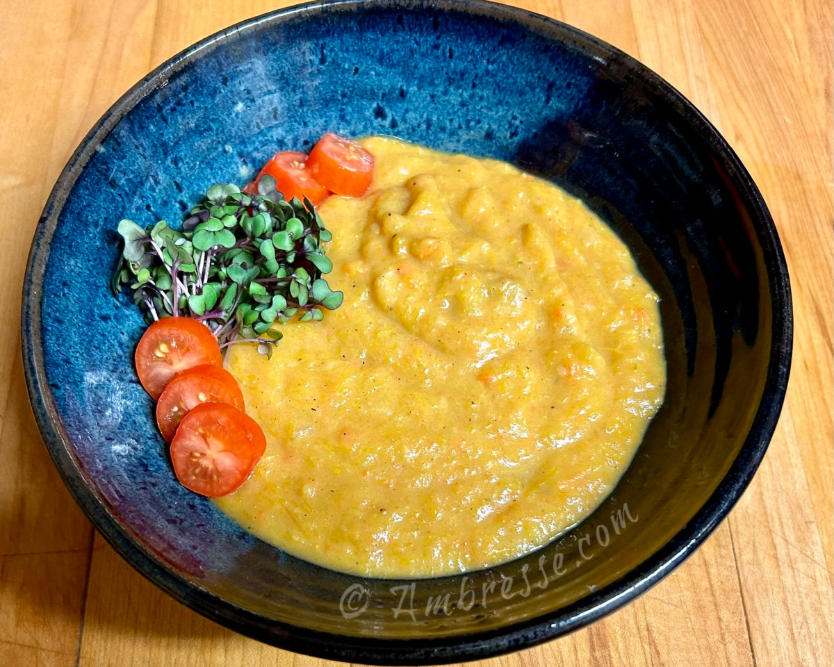 Squash Curry Soup made with rich chicken bone broth. Delicious, filling, and satisfying!